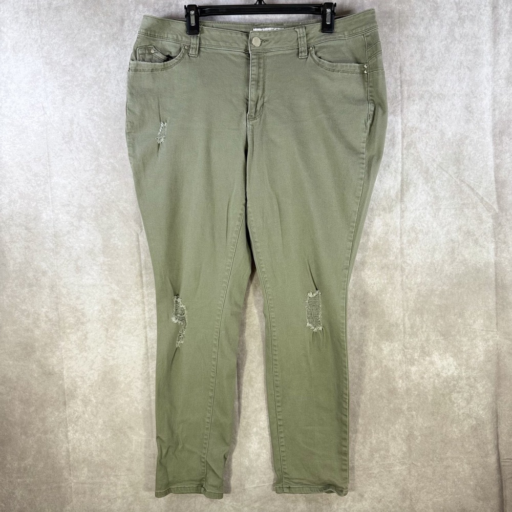 YMI‎ Wanna Betta Butt Jeans Women 18 Green Mid Rise Stretch Distressed Straight